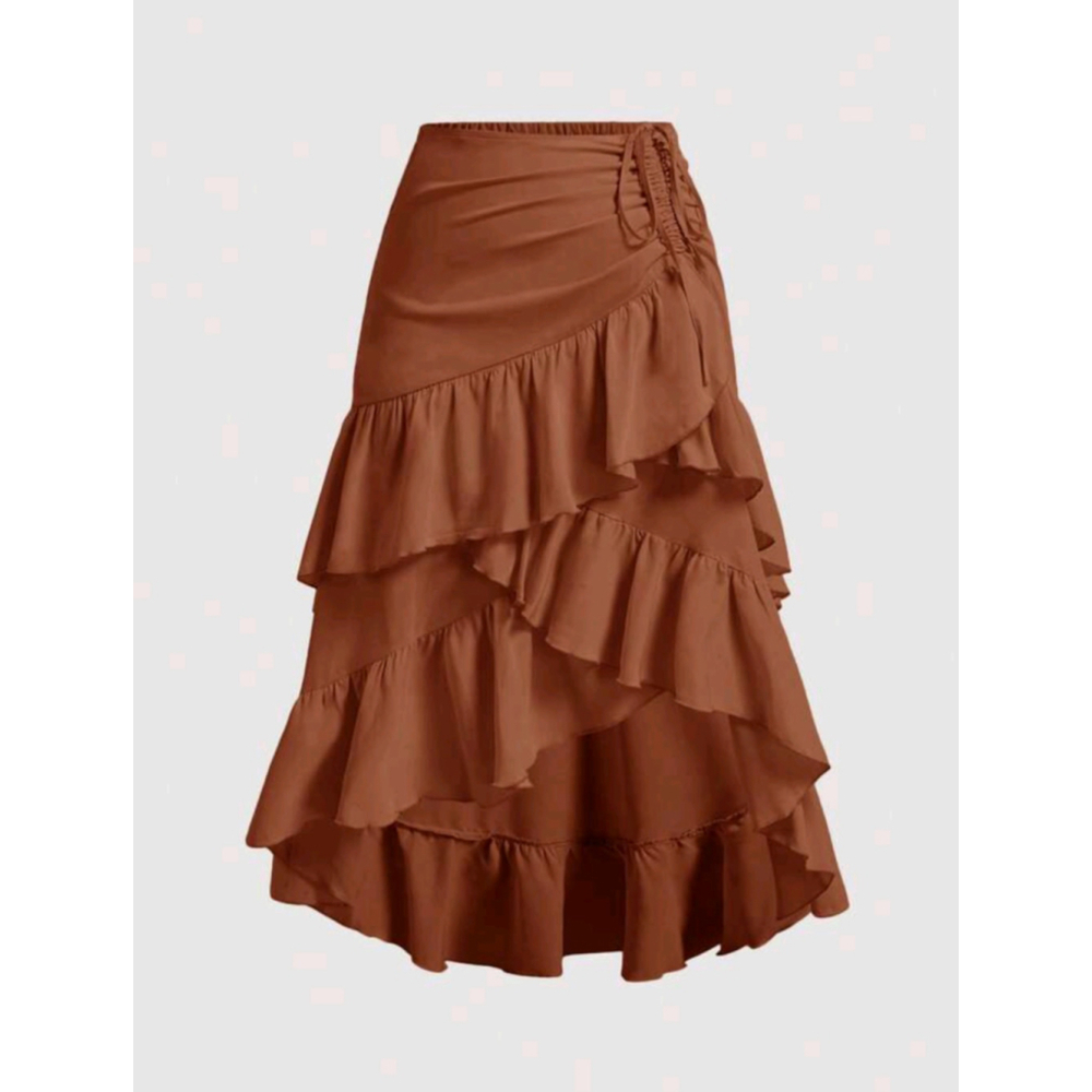 Bohemian Western Skirt Cinch Ruched Drawstring Brown Terracotta Rodeo Skirts - Picture 11 of 11